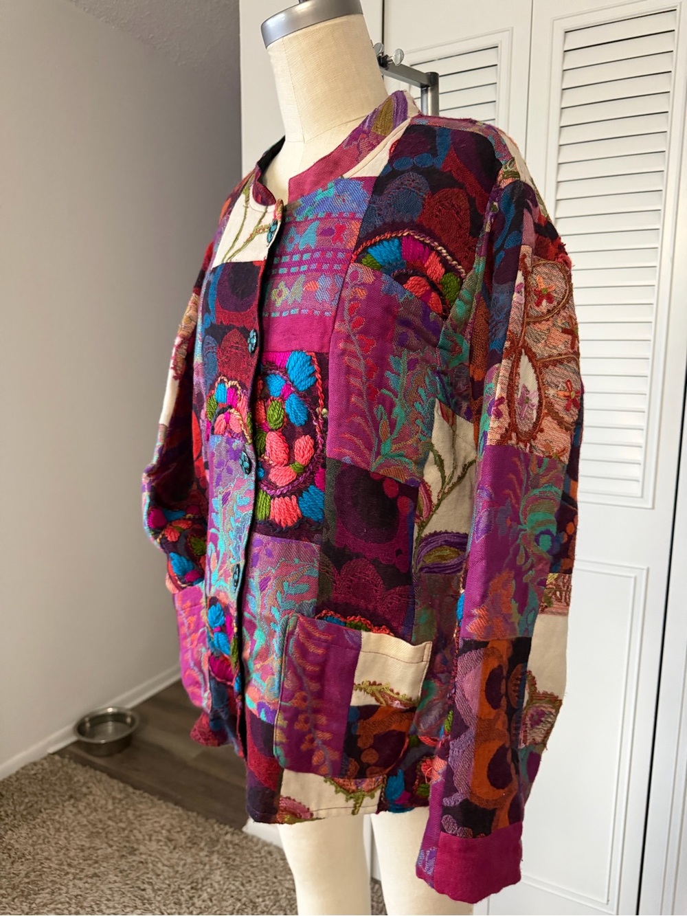 Multicolor Patchwork Floral Button-Front Jacket - Picture 3 of 7